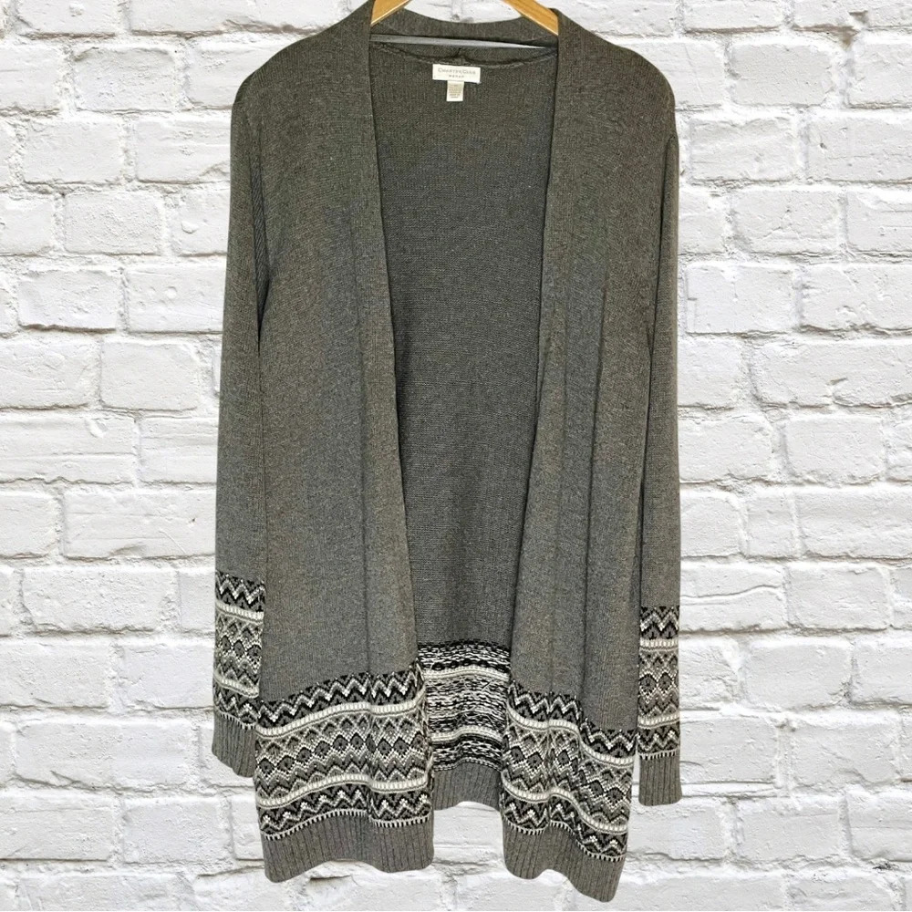 Charter Club Gray and White Patterned Cardigan